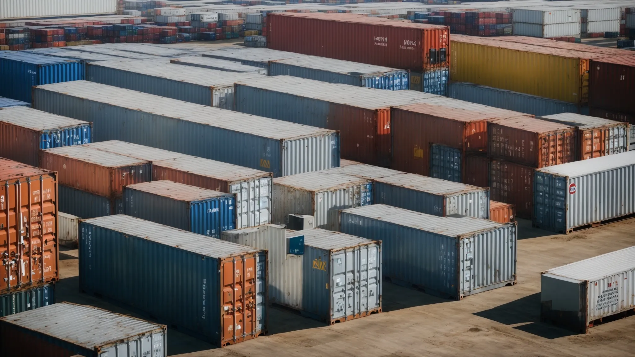 a diverse lineup of large refrigerated shipping containers, showcasing various sizes and advanced temperature control units, sits ready at a commercial shipping yard.