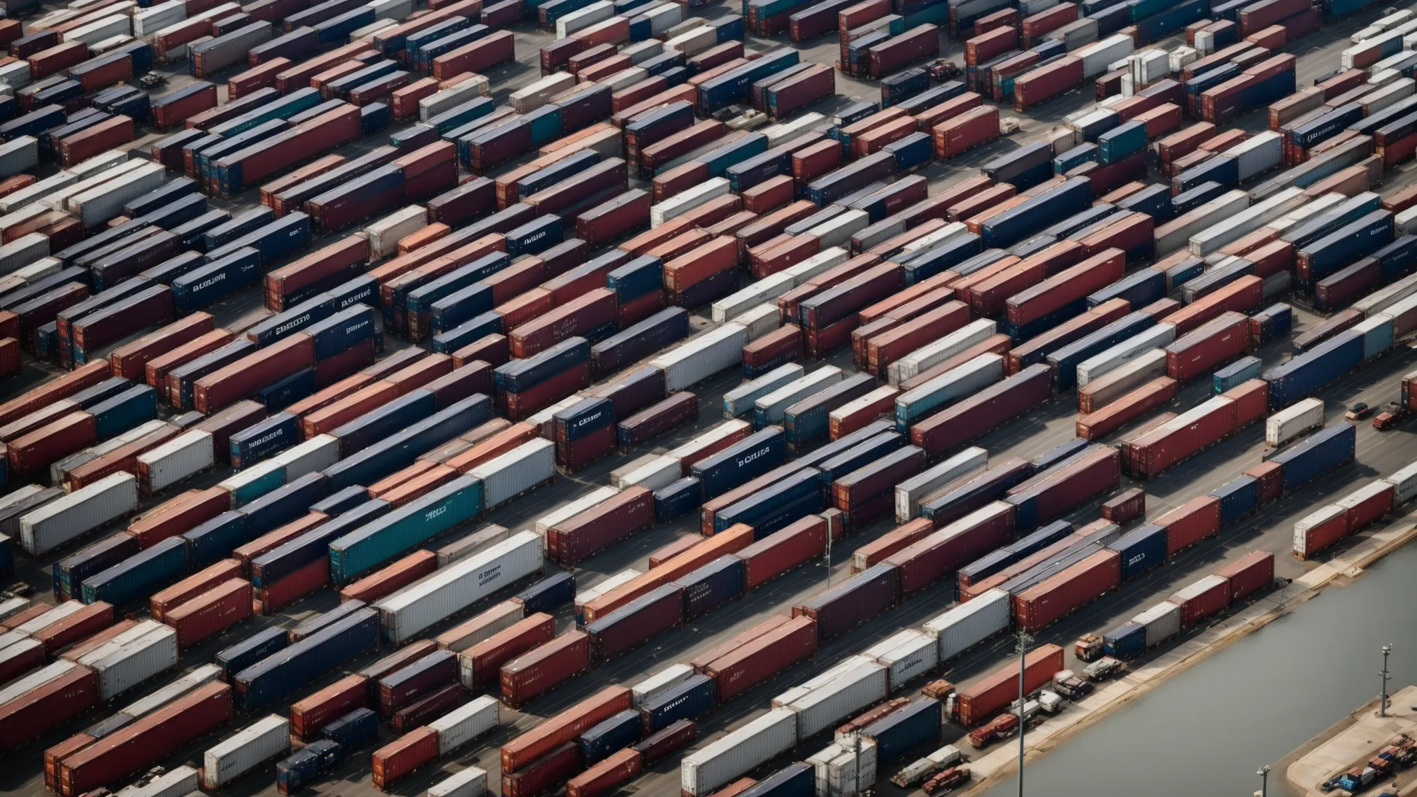a fleet of refrigerated shipping containers sits at a bustling commercial dock, ready for transport.